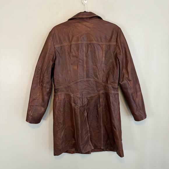 Wilsons Leather Maxima Trench Coat Women L Brown Collared Button Mobwife Outdoor - Picture 2 of 13